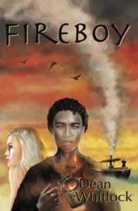 Front Cover of Fireboy book, showing Fireboy, Lucide, Jake, and Fireboy's steam launch, the Golden Minnow.