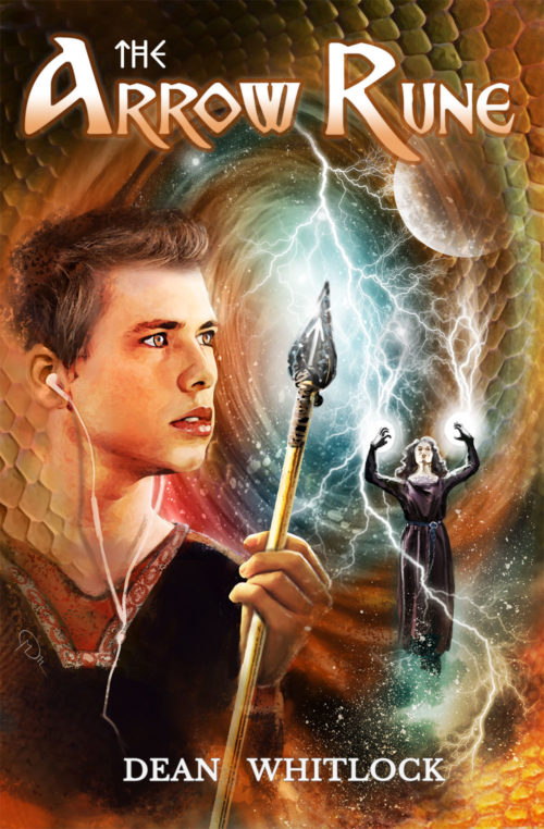 The front cover, showing Ed Lewis holding the arrow, with the Celtic druid witch Morgwydd in the background.